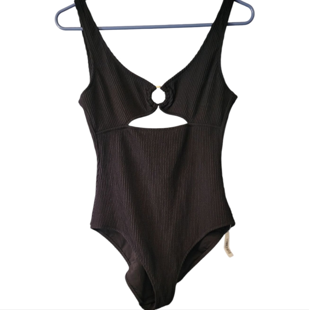 Aerie Black One Piece Full Coverage Womens Swim Suit Medium Long New With Tags